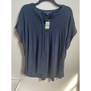 Tommy‎ Hilfiger Womens Top 0X Navy Blue Short Sleeve V Neck NWT